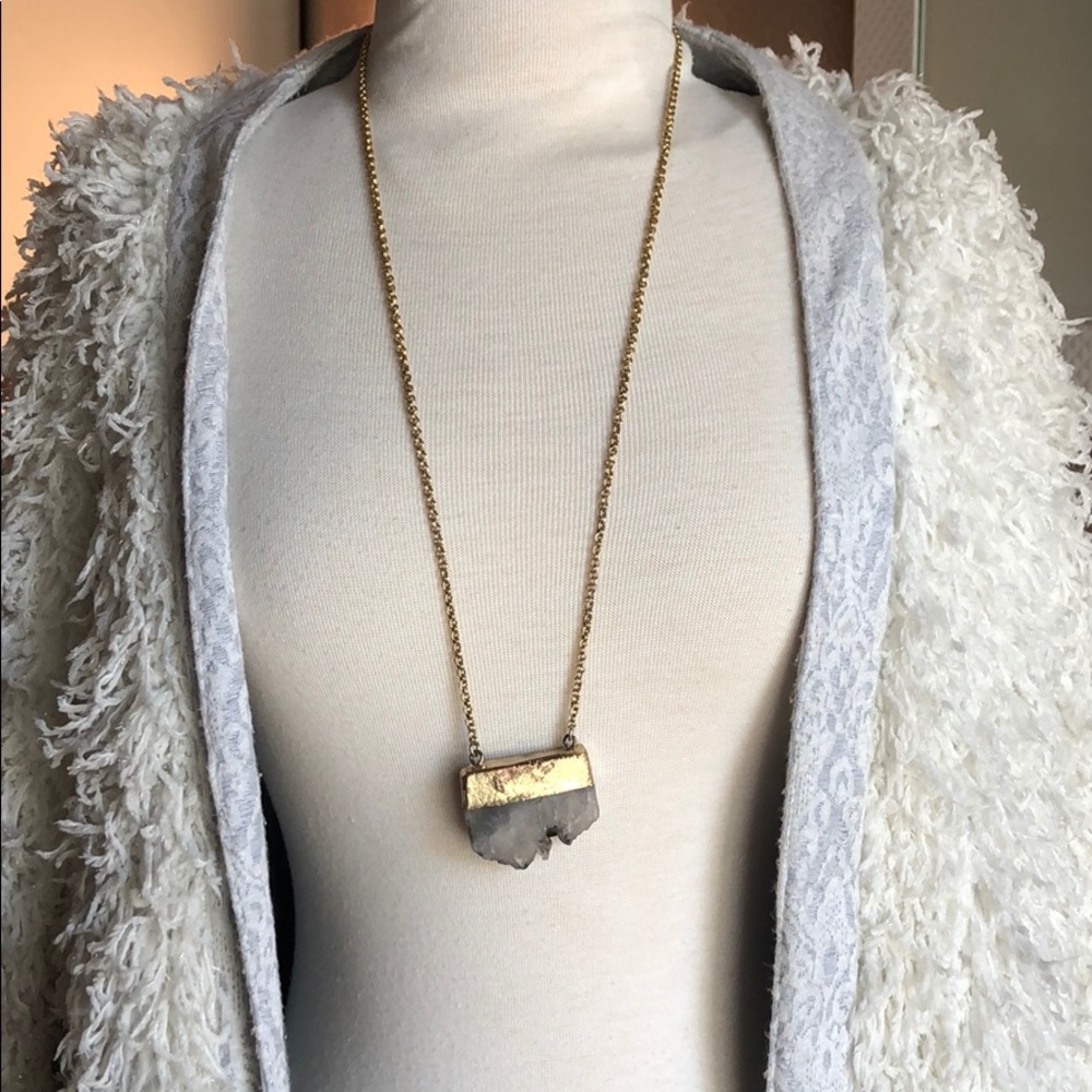 Anthropologie Amethyst Gold Dip Long Necklace